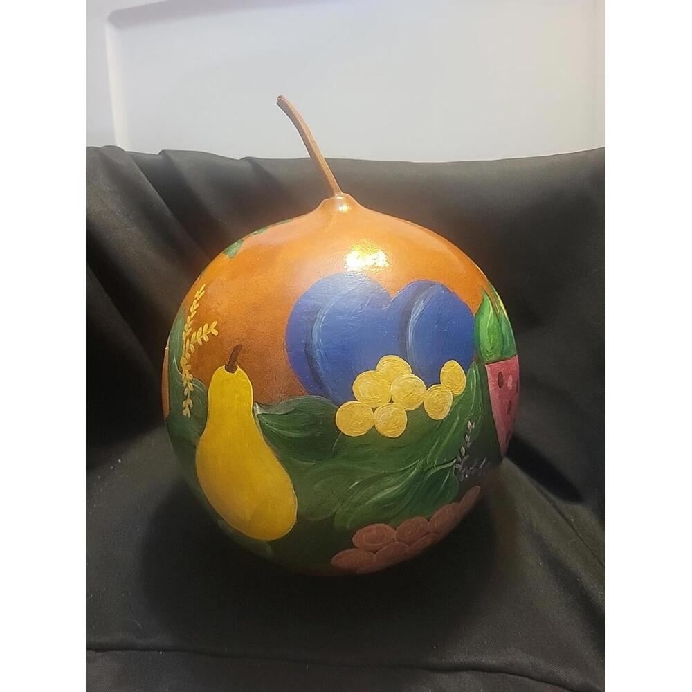 Large Gourd Painted With Fruit